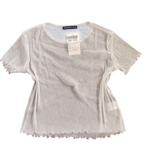 Brandy Melville Silver Metallic Sheer Mesh Lettuce Trim Top OSFA MH052NA-Z062